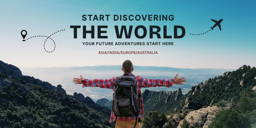 Blue and Green Bold Illustrated Time To Travel Promotion Banner